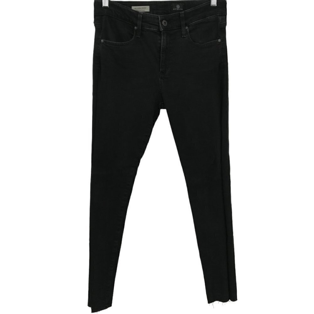 AG The Farrah Skinny High-Rise Raw Hem Jeans Size 27R Black Stretch Pockets Flaw